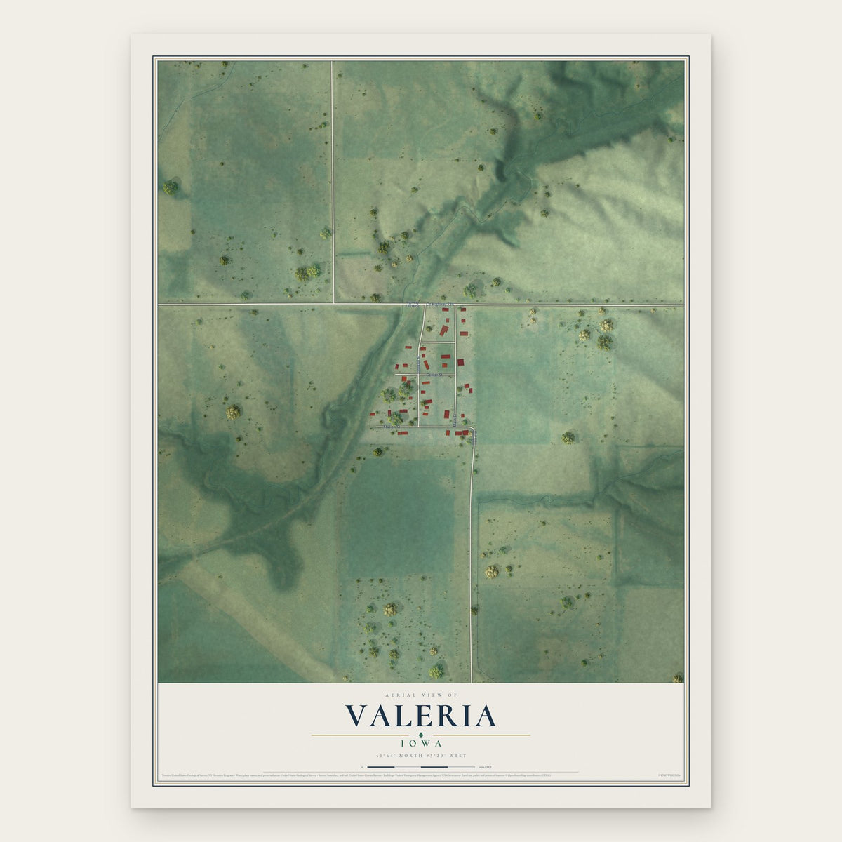 Valeria, Iowa map print, the full design