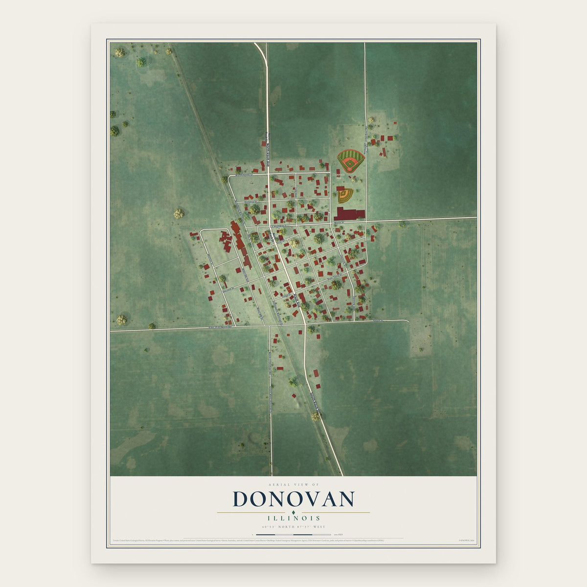 Donovan, Illinois map print, the full design