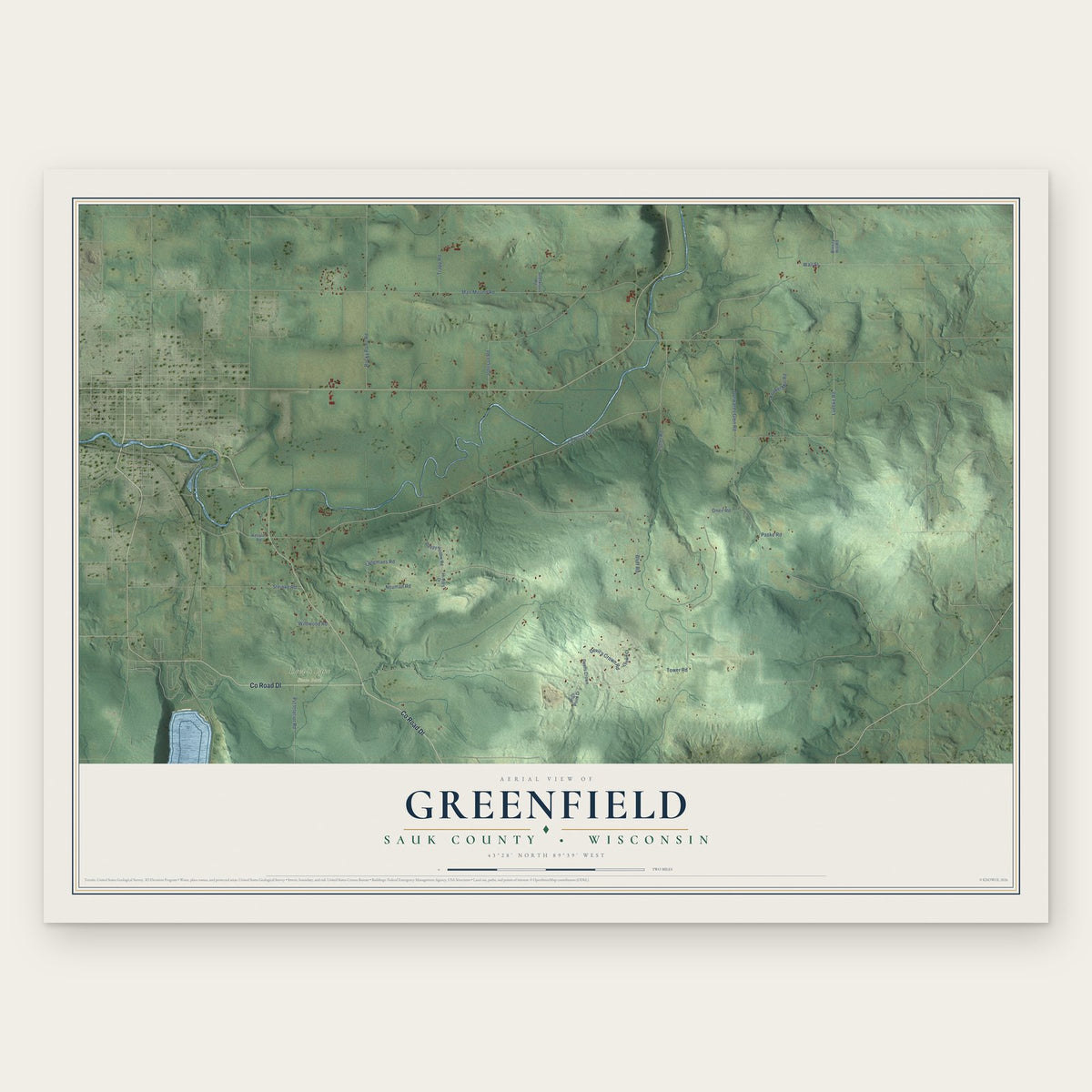 Greenfield, Sauk County, Wisconsin map print, the full design