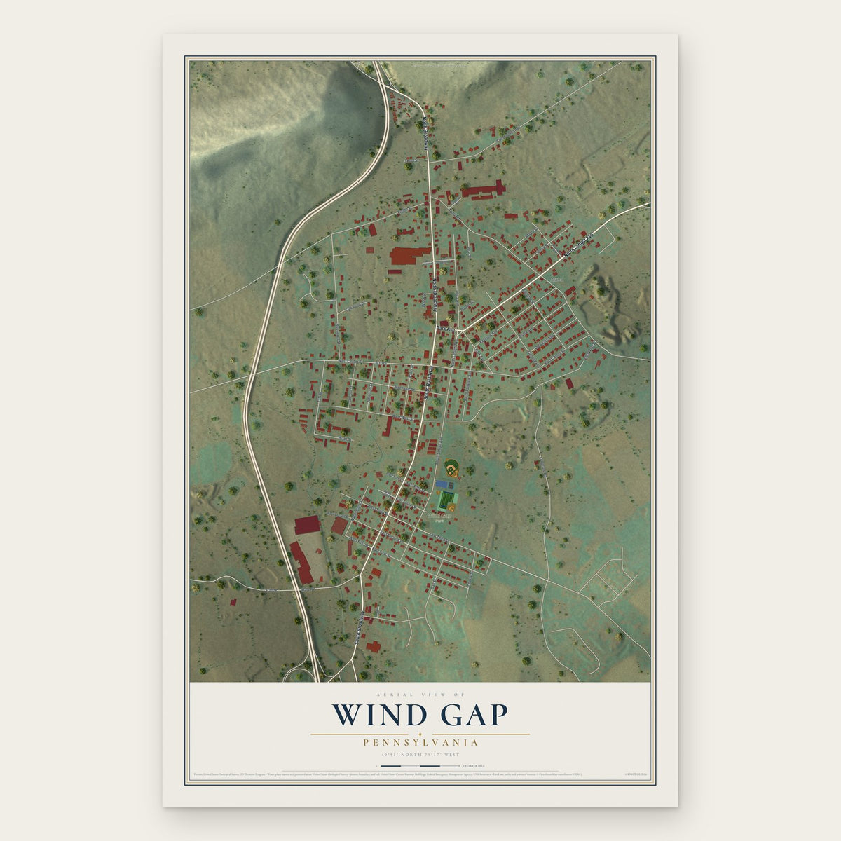 Wind Gap, Pennsylvania map print, the full design