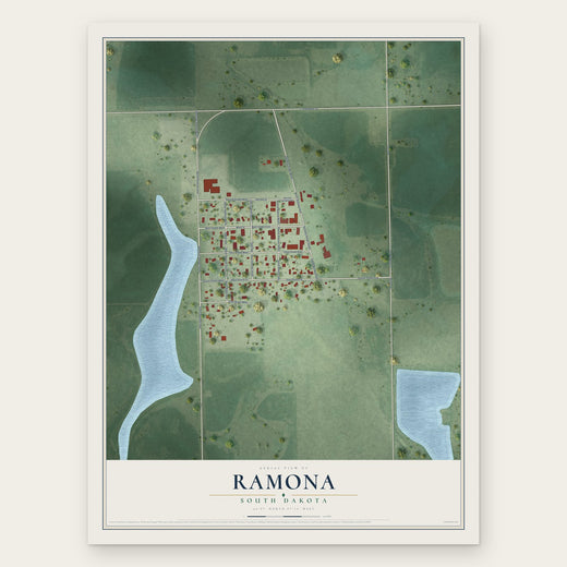 Ramona, South Dakota map print, the full design
