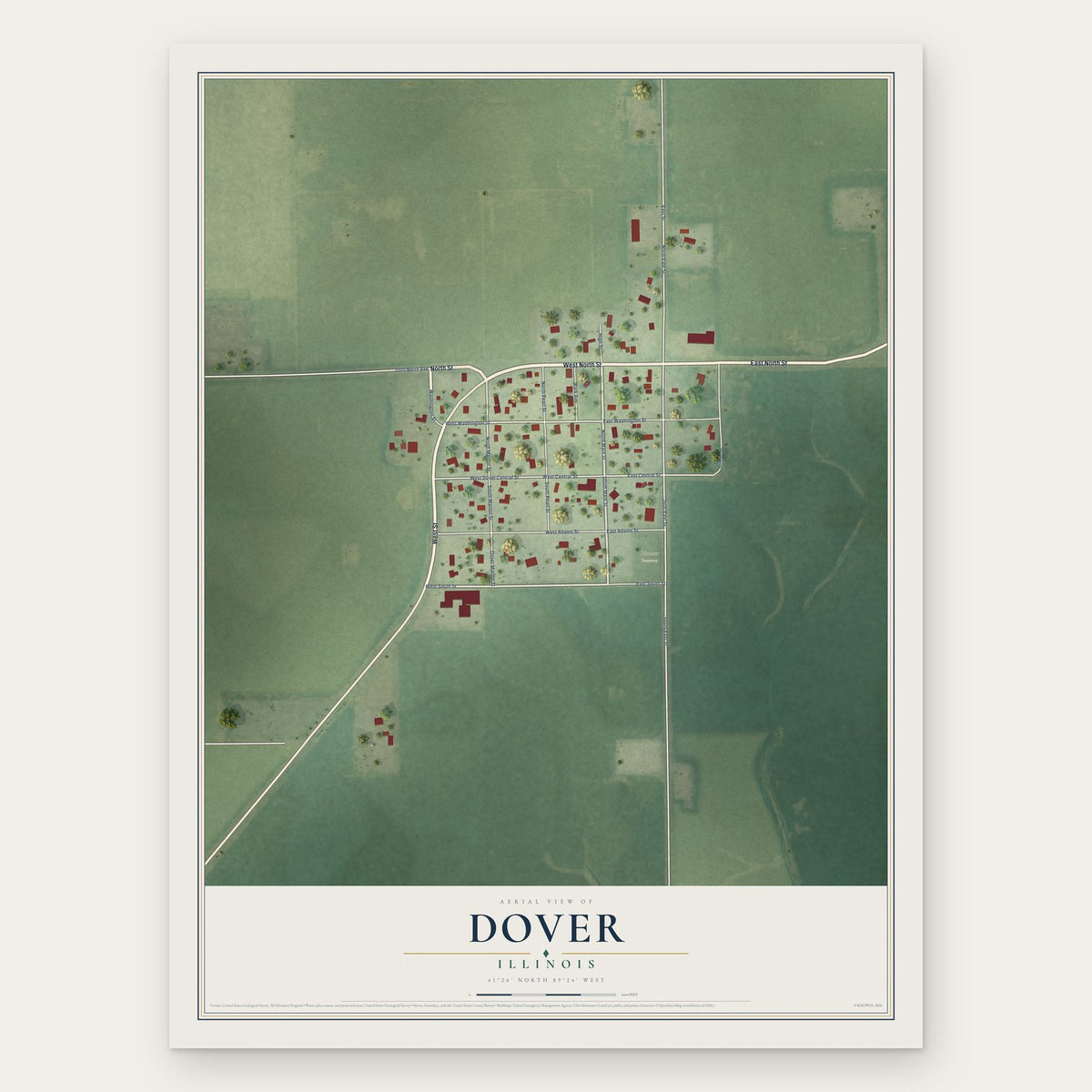 Dover, Illinois map print, the full design