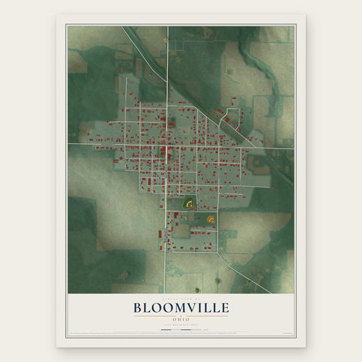 Bloomville, Ohio map print, the full design