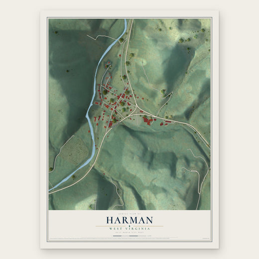 Harman, West Virginia map print, the full design