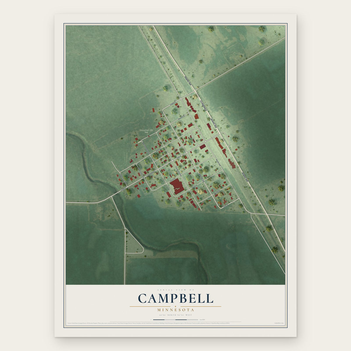 Campbell, Minnesota map print, the full design