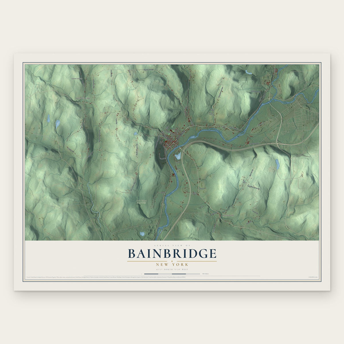 Bainbridge, New York map print, the full design