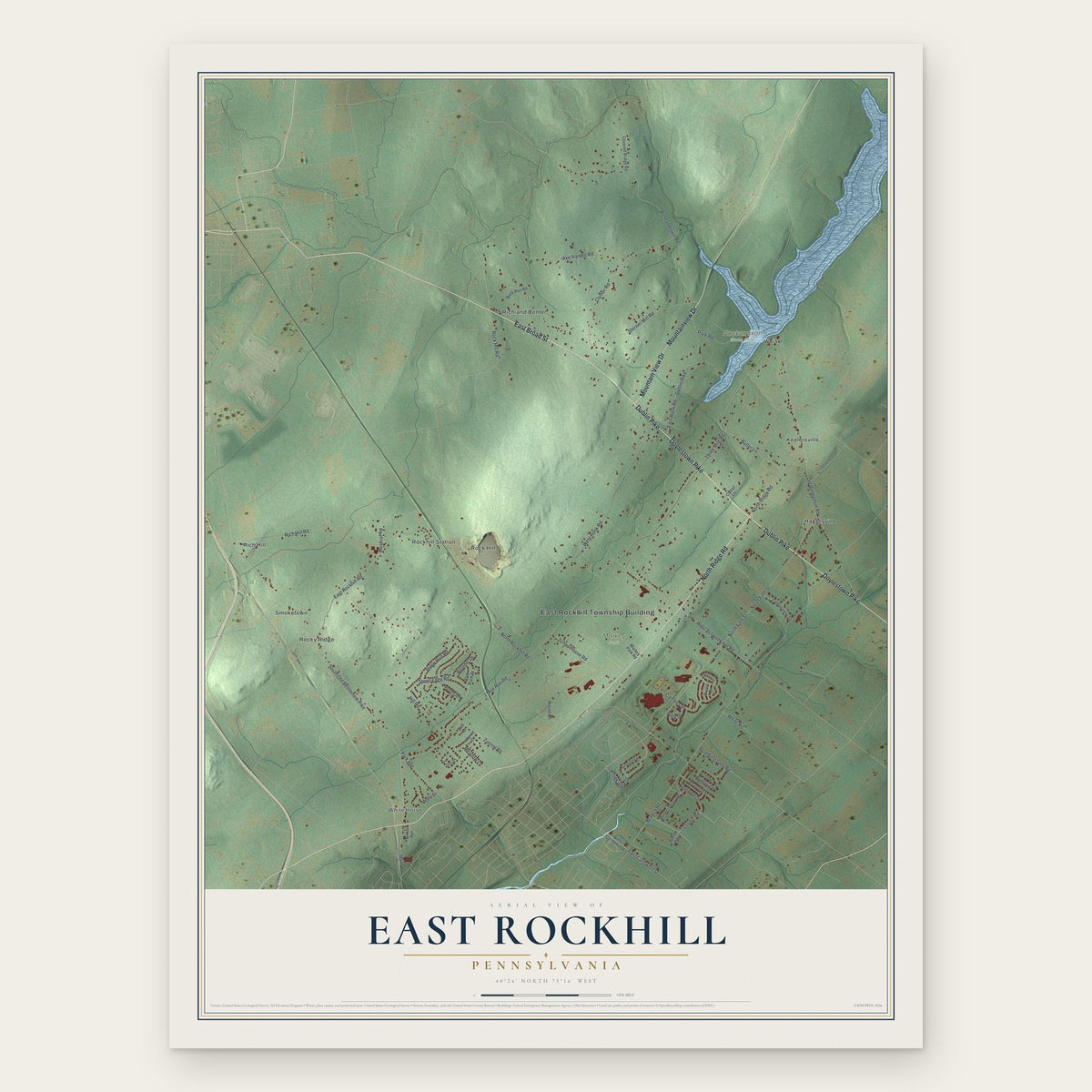 East Rockhill, Pennsylvania map print, the full design