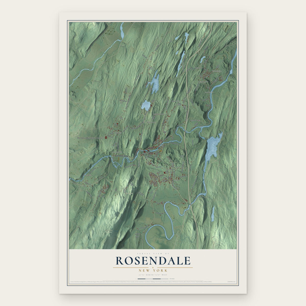 Rosendale, New York map print, the full design