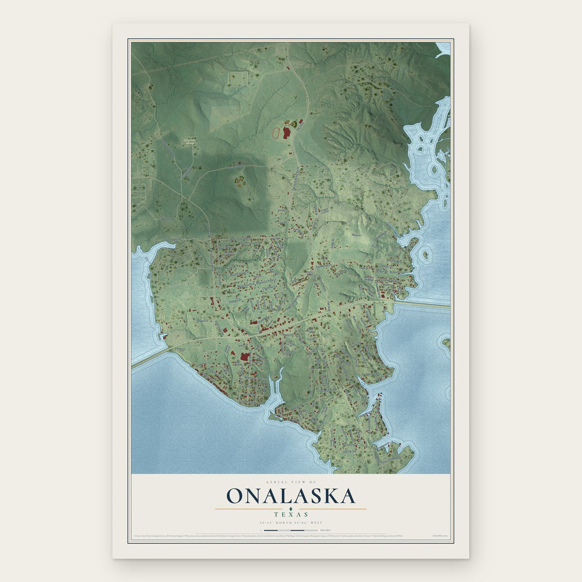 Onalaska, Texas map print, the full design