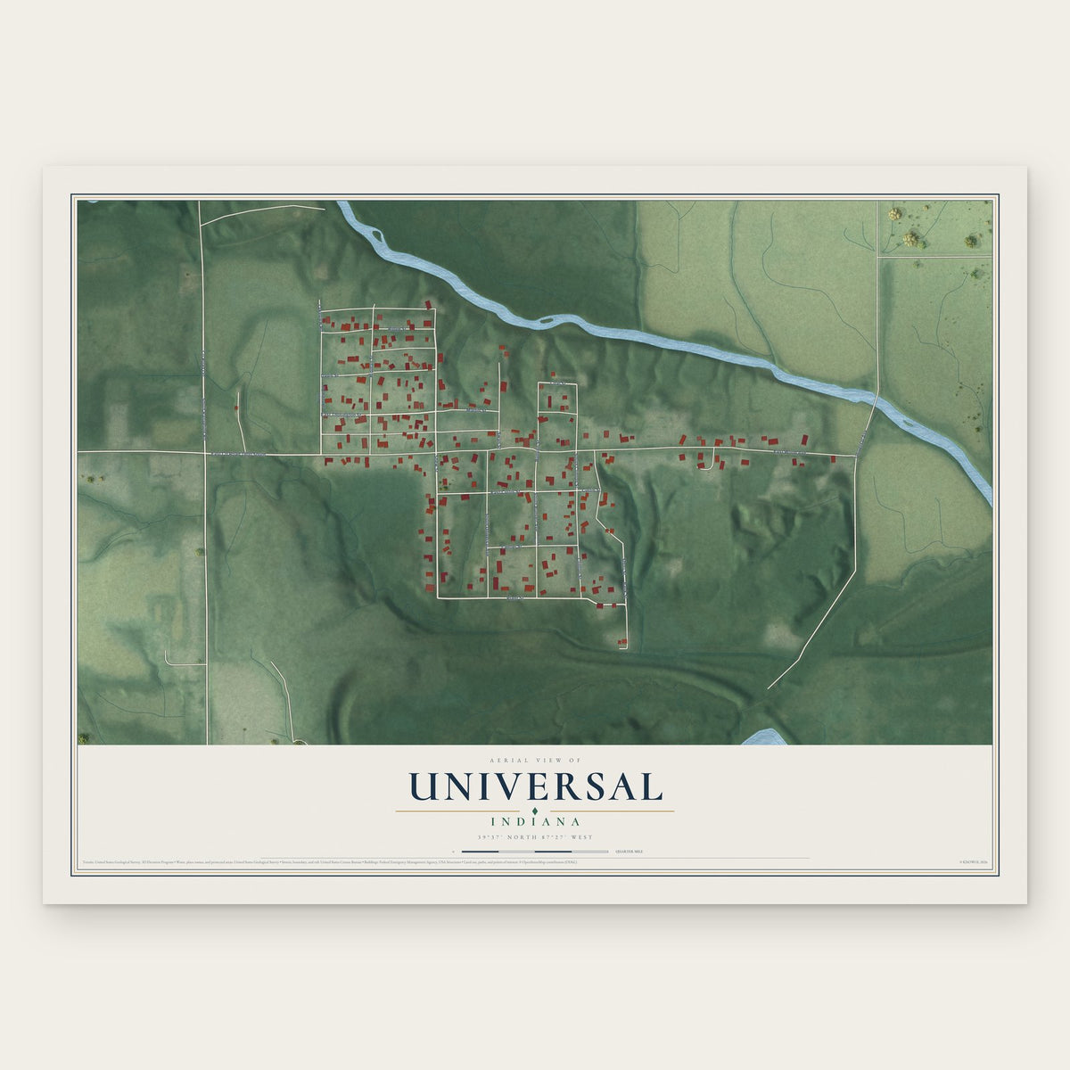 Universal, Indiana map print, the full design