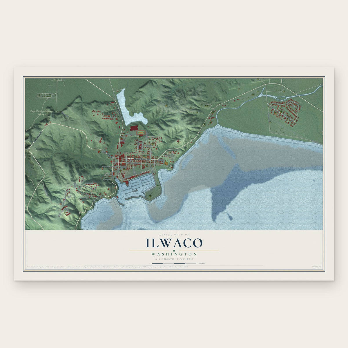 Ilwaco, Washington map print, the full design