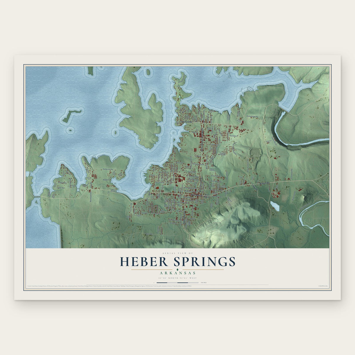Heber Springs, Arkansas map print, the full design