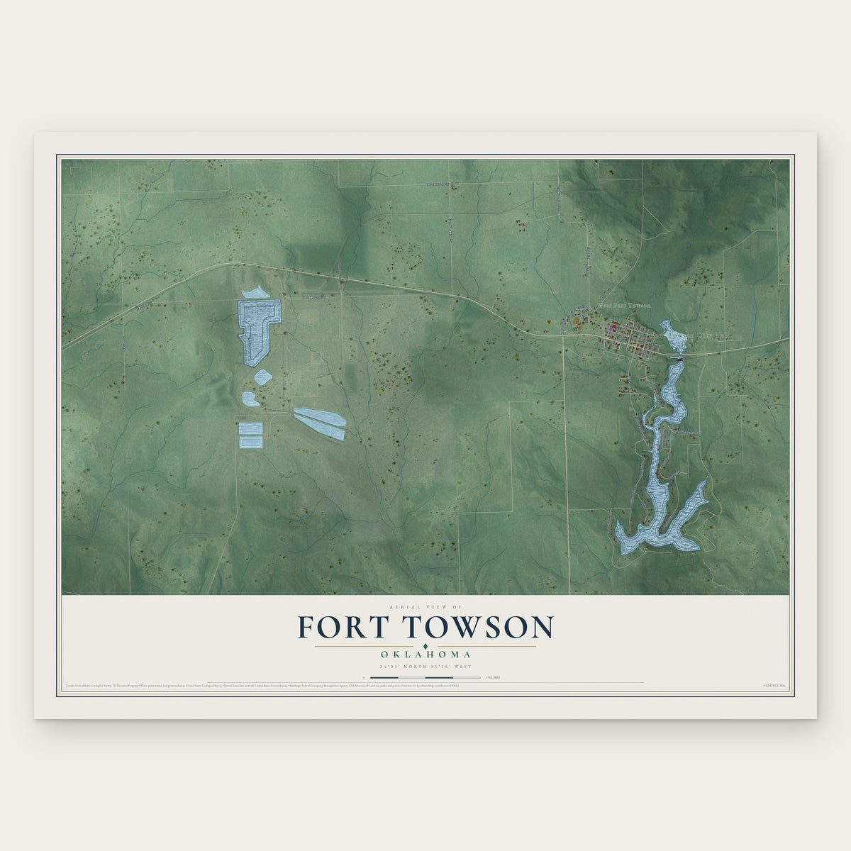 Fort Towson, Oklahoma map print, the full design