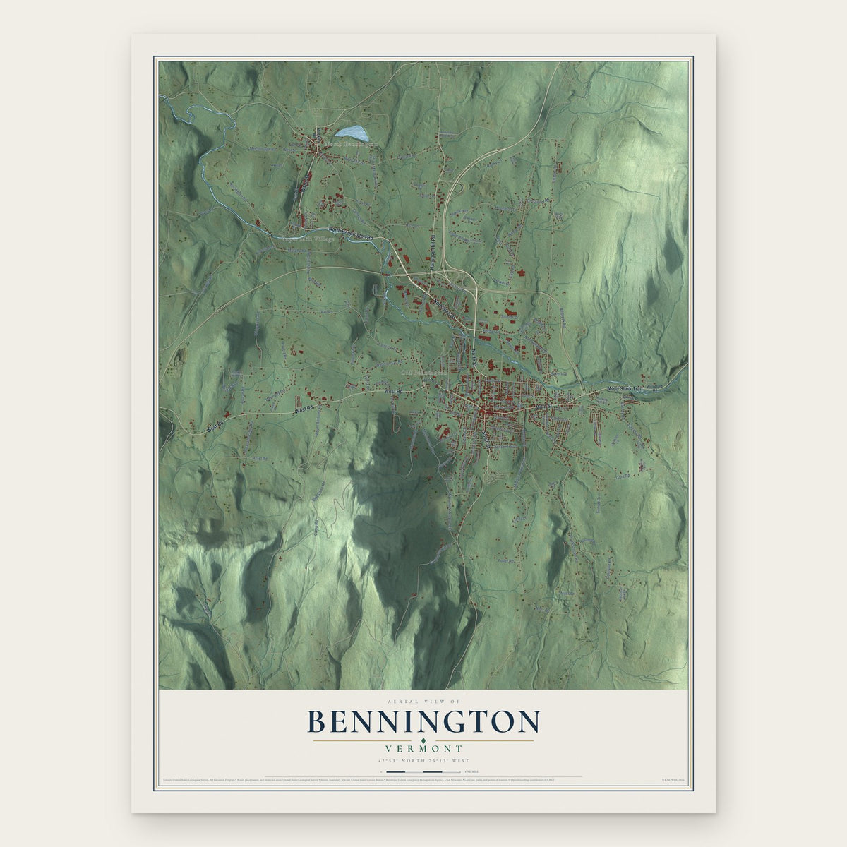 Bennington, Vermont map print, the full design