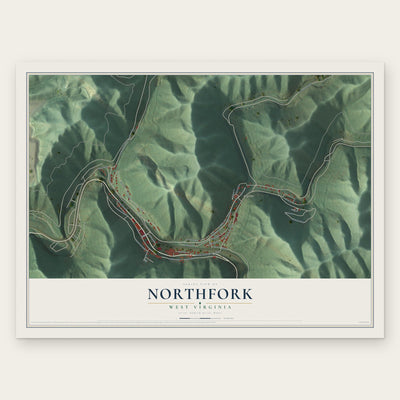 Northfork, West Virginia map print, the full design