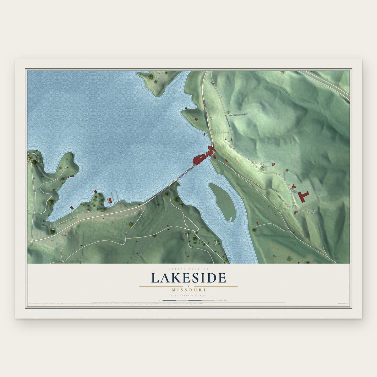 Lakeside, Missouri map print, the full design