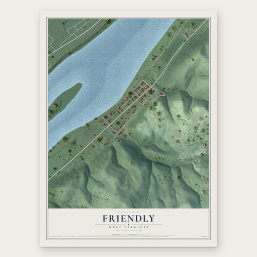 Friendly, West Virginia map print, the full design