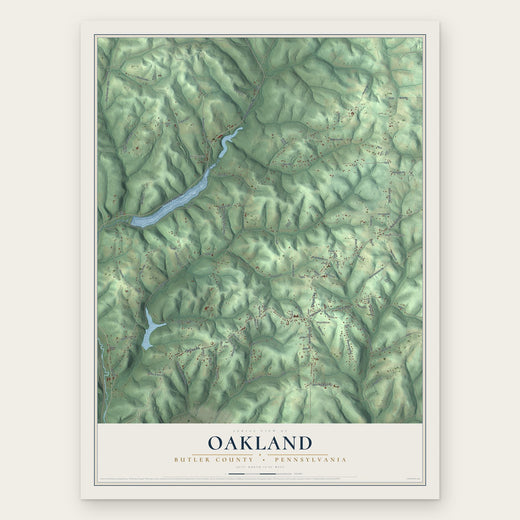Oakland, Butler County, Pennsylvania map print, the full design