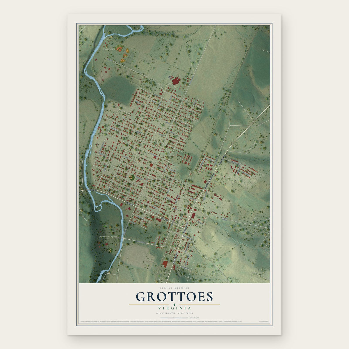 Grottoes, Virginia map print, the full design