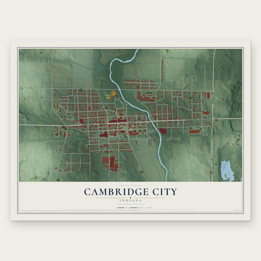Cambridge City, Indiana map print, the full design