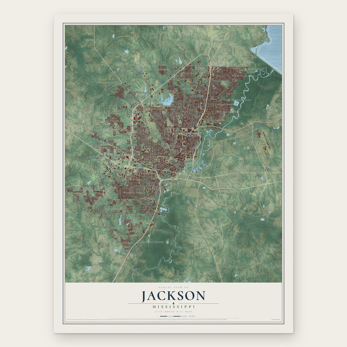 Jackson, Mississippi map print, the full design