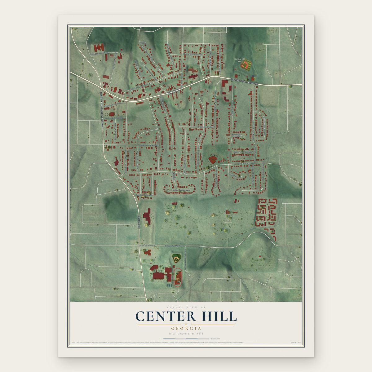 Center Hill, Georgia map print, the full design