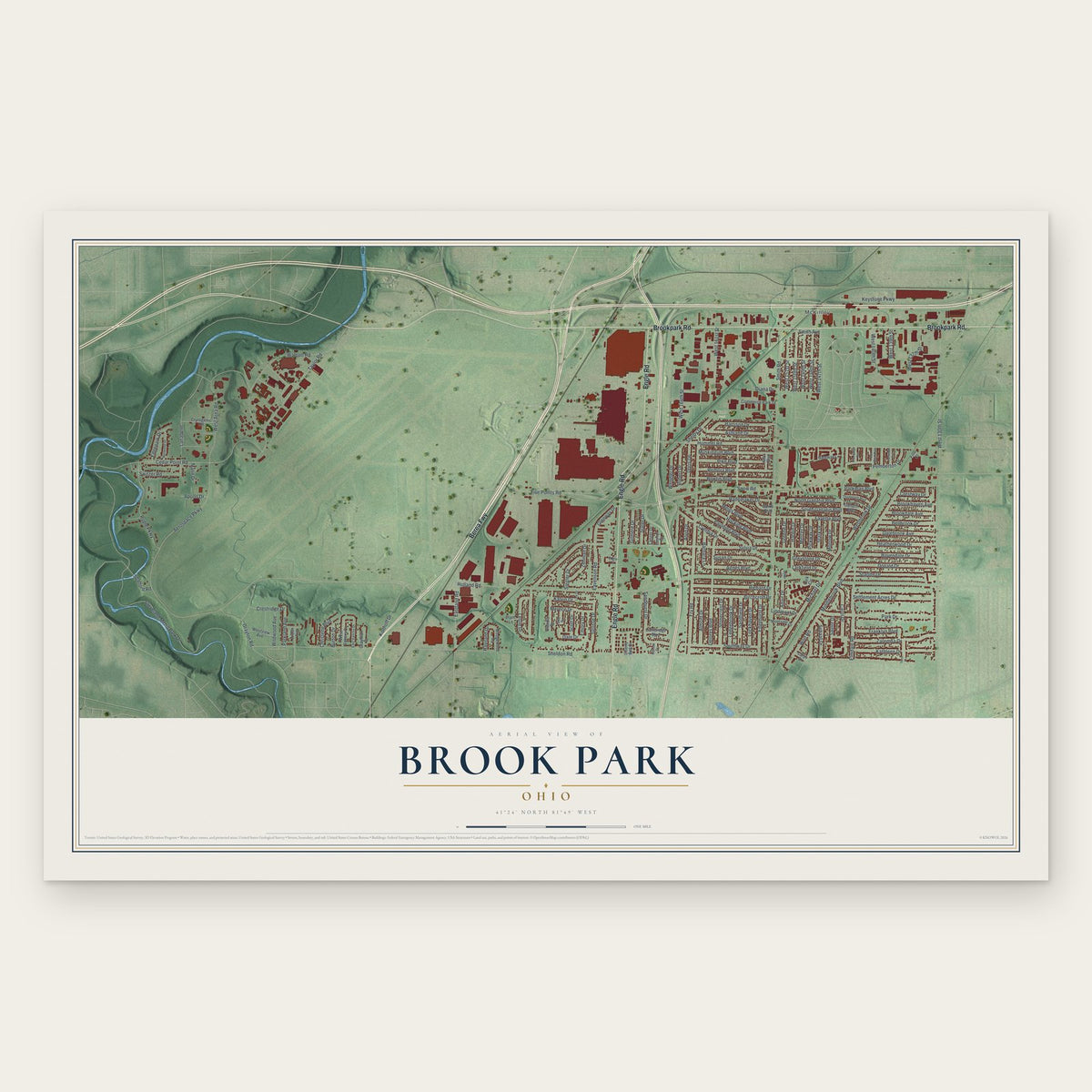 Brook Park, Ohio map print, the full design