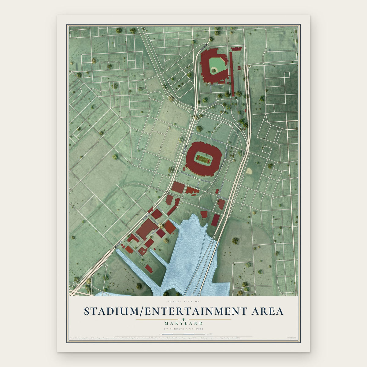 Stadium-Entertainment Area, Maryland map print, the full design