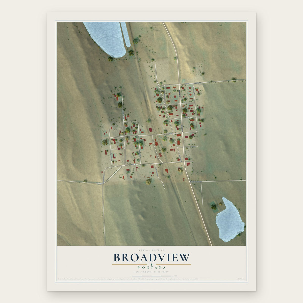 Broadview, Montana map print, the full design