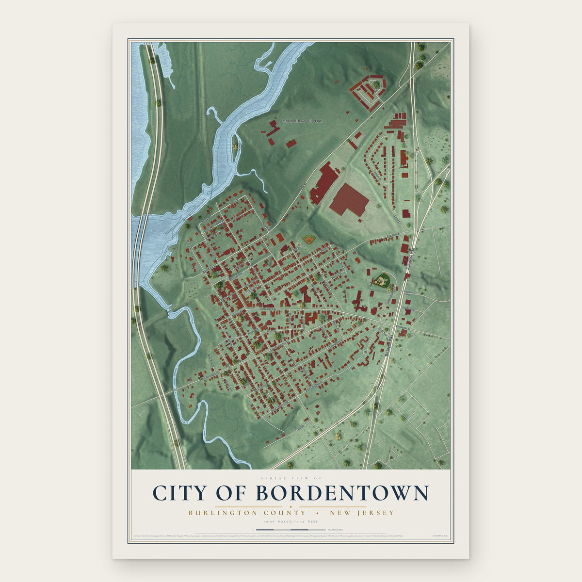 City of Bordentown, Burlington County, New Jersey map print, the full design