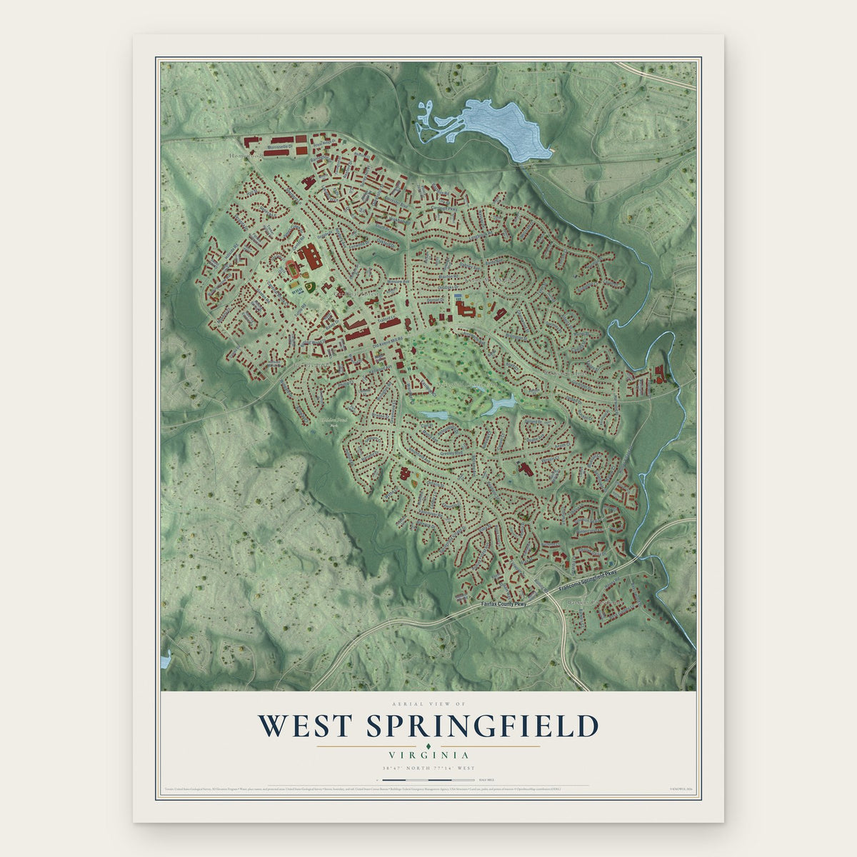 West Springfield, Virginia map print, the full design