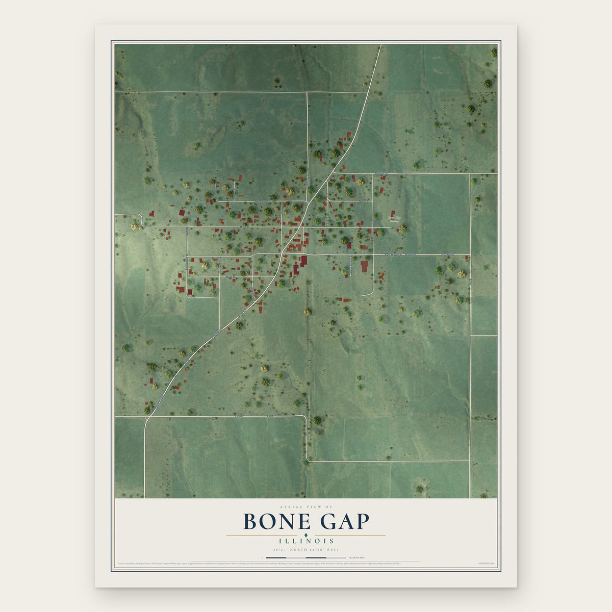 Bone Gap, Illinois map print, the full design
