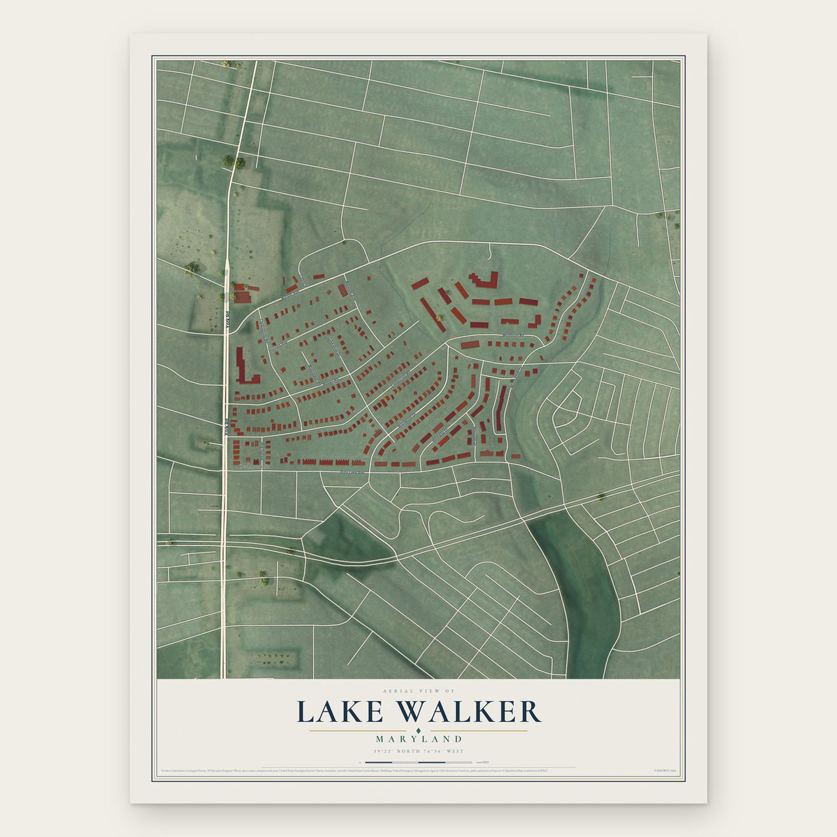 Lake Walker, Maryland map print, the full design