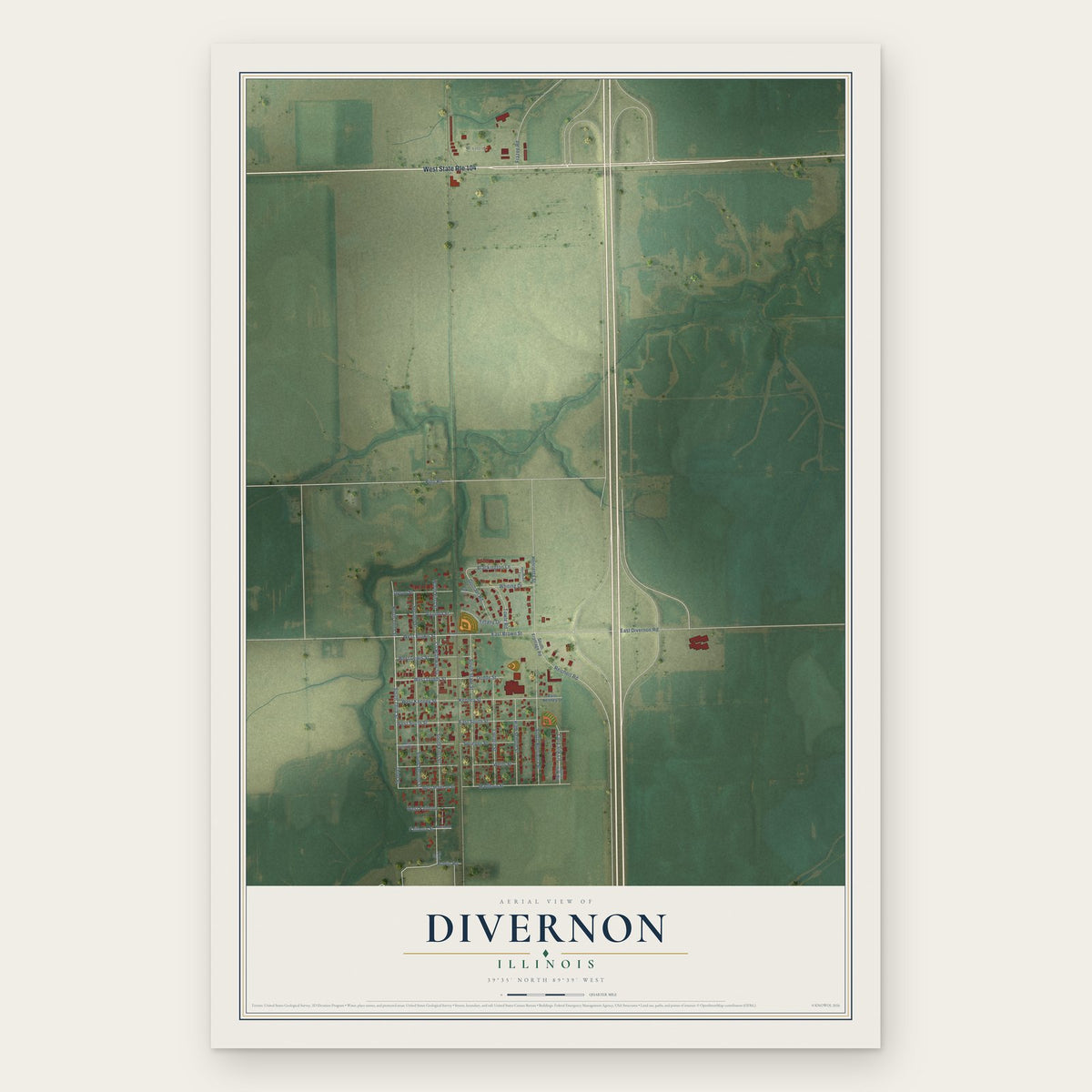 Divernon, Illinois map print, the full design