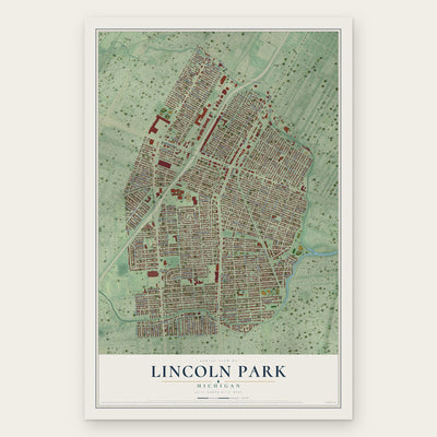 Lincoln Park, Michigan map print, the full design