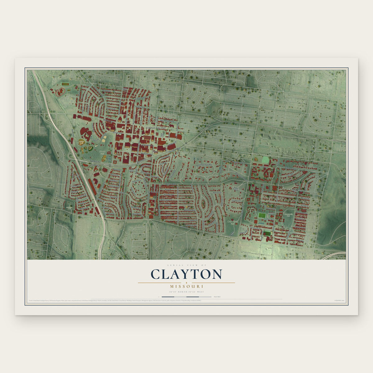 Clayton, Missouri map print, the full design