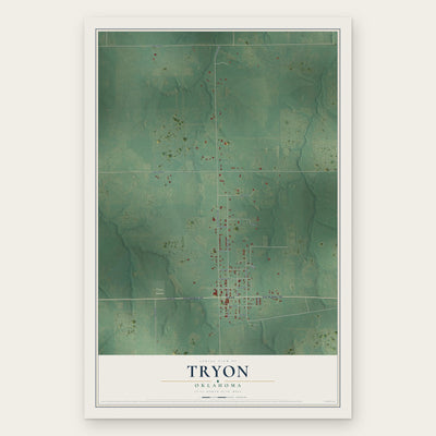 Tryon, Oklahoma map print, the full design