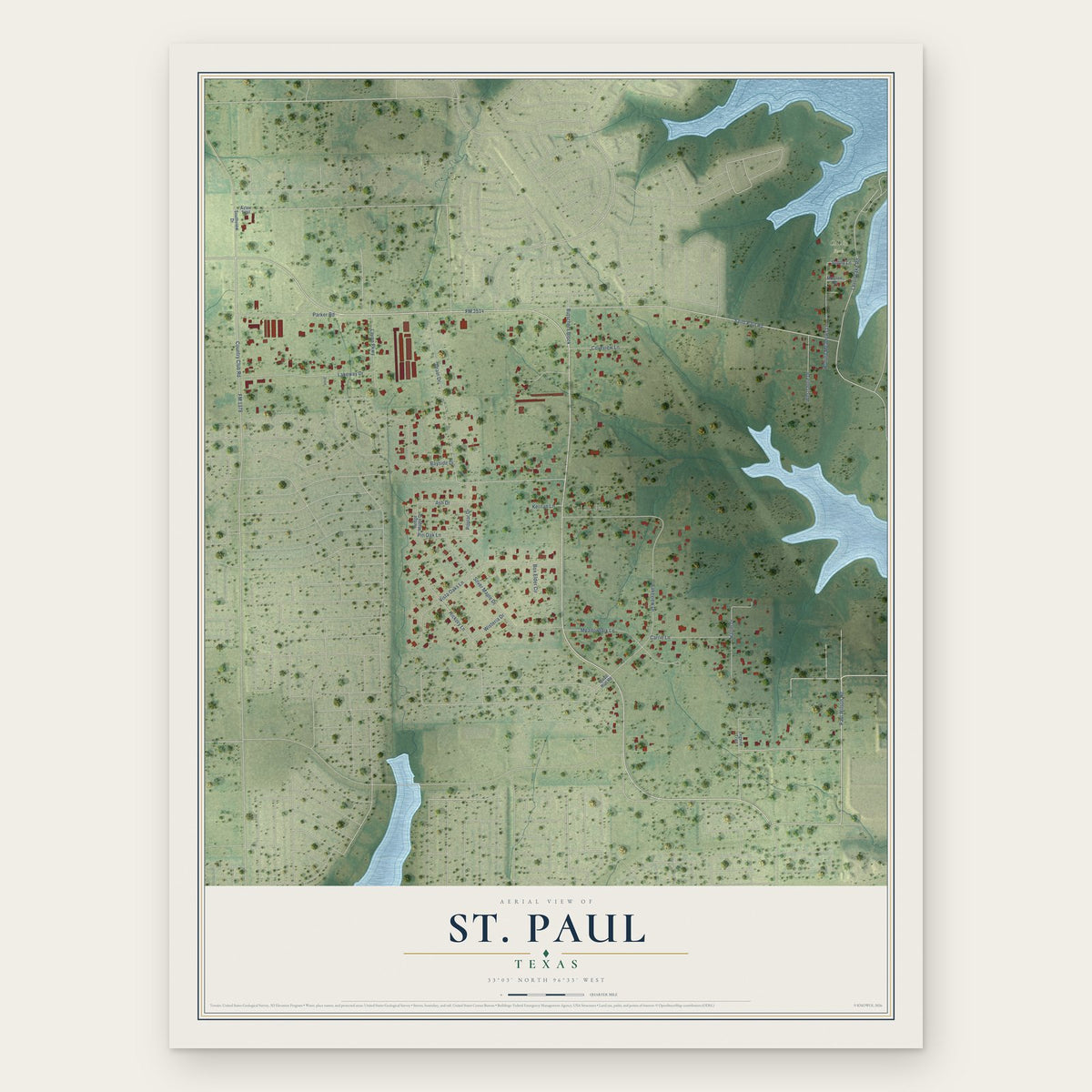 St. Paul, Texas map print, the full design