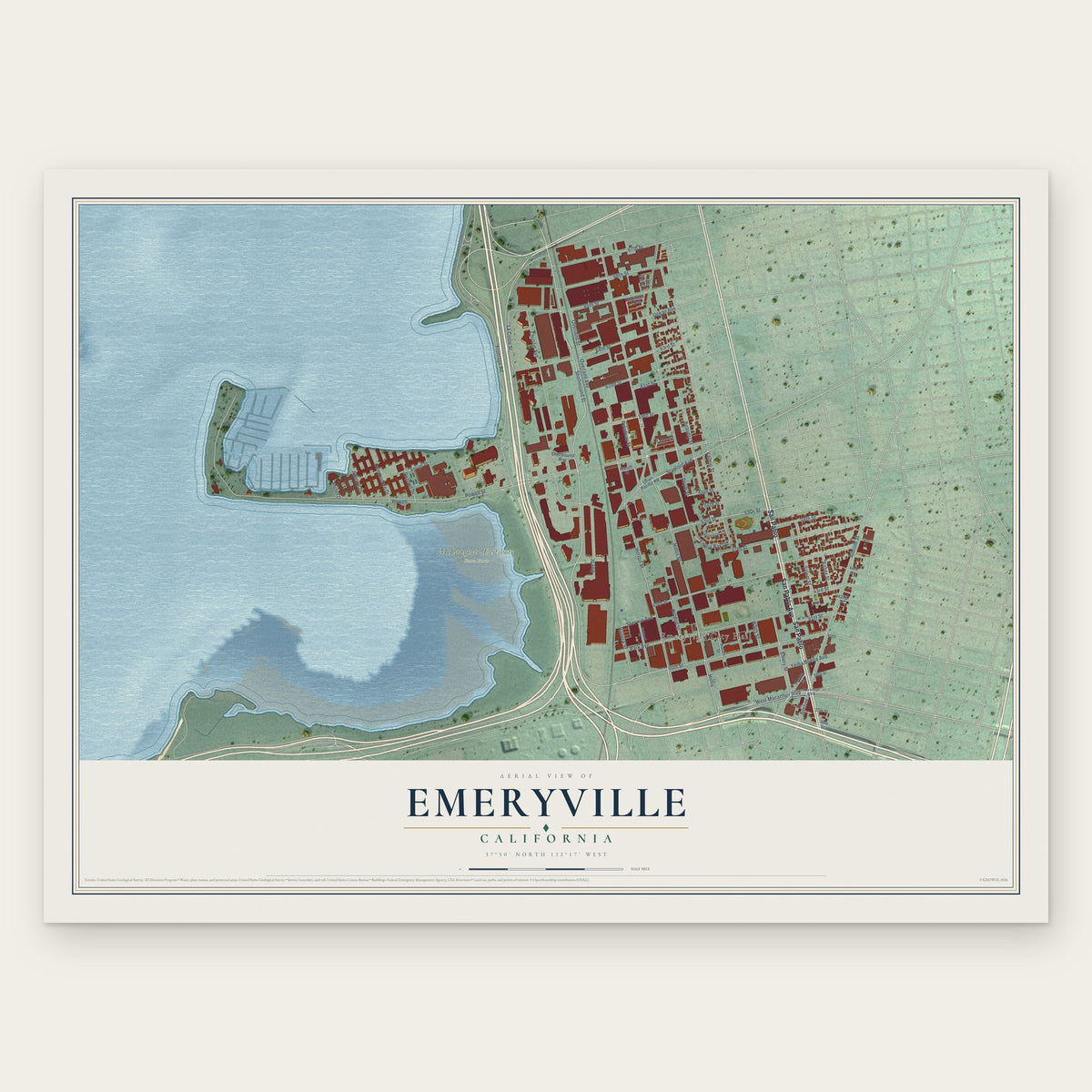 Emeryville, California map print, the full design
