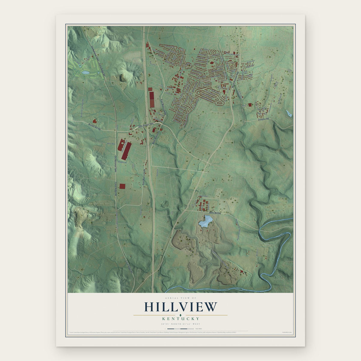 Hillview, Kentucky map print, the full design