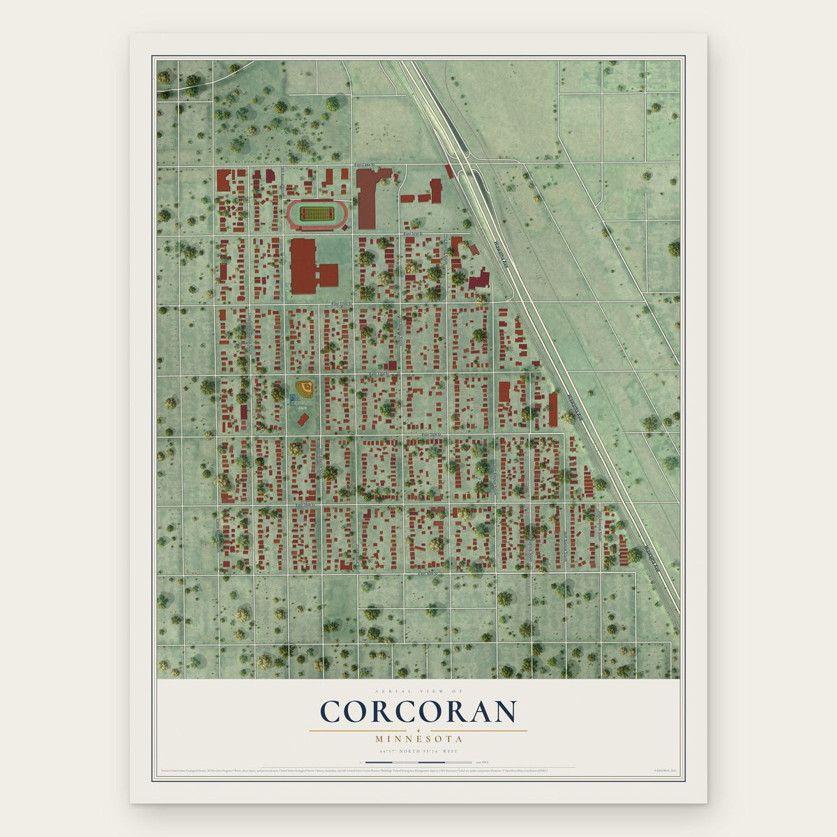 Corcoran, Minneapolis, Minnesota map print, the full design