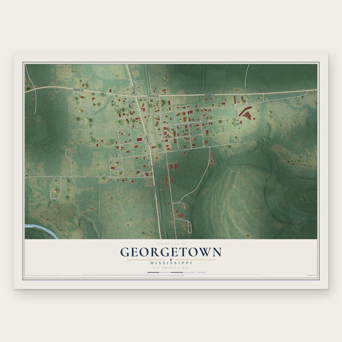 Georgetown, Mississippi map print, the full design