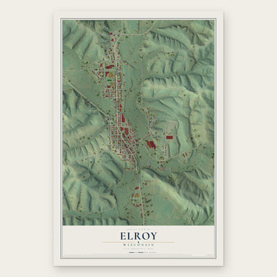 Elroy, Wisconsin map print, the full design