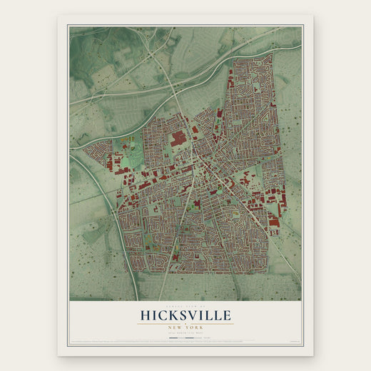 Hicksville, New York map print, the full design