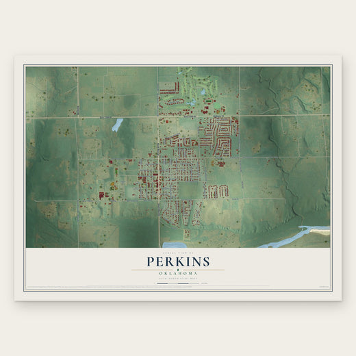 Perkins, Oklahoma map print, the full design