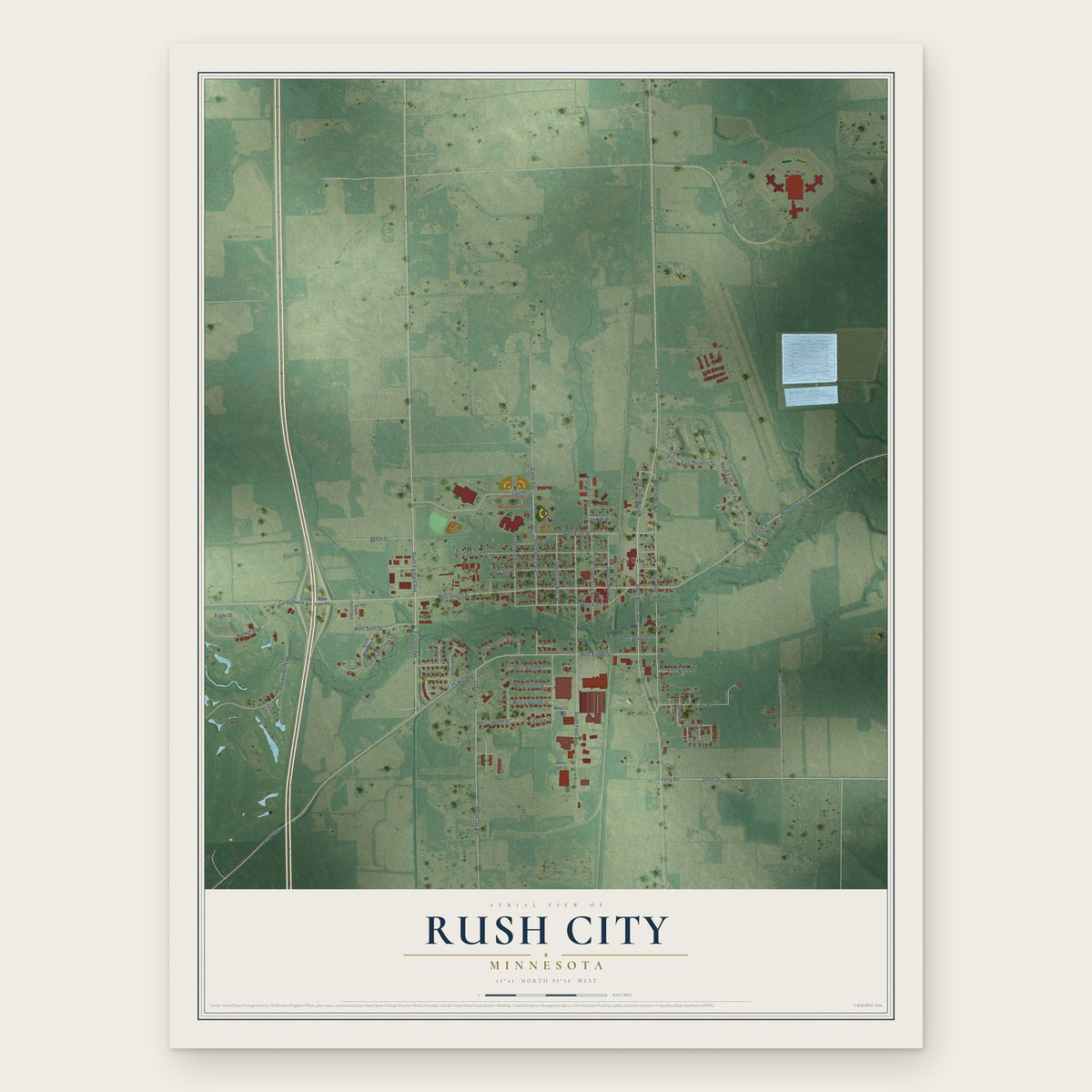 Rush City, Minnesota map print, the full design