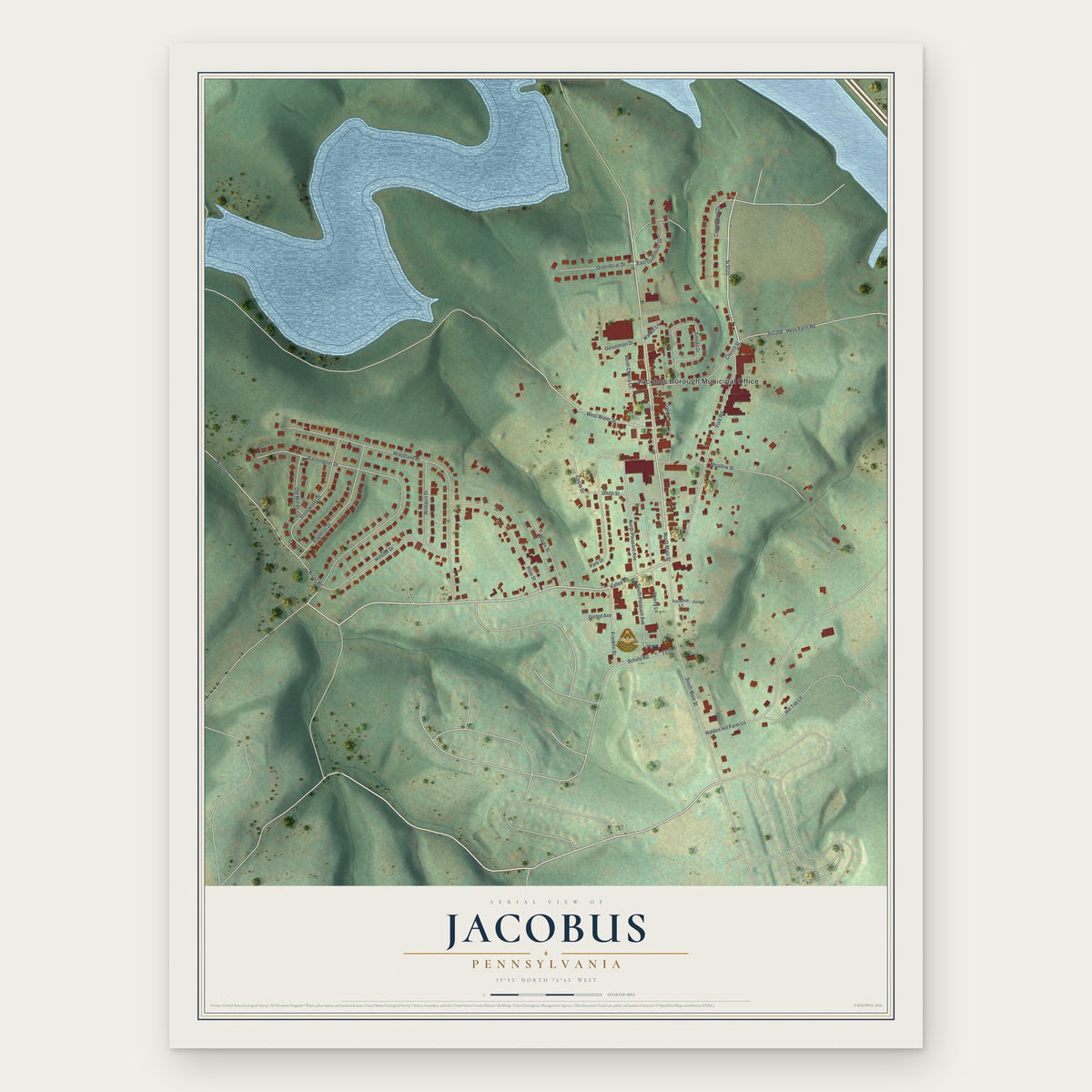 Jacobus, Pennsylvania map print, the full design