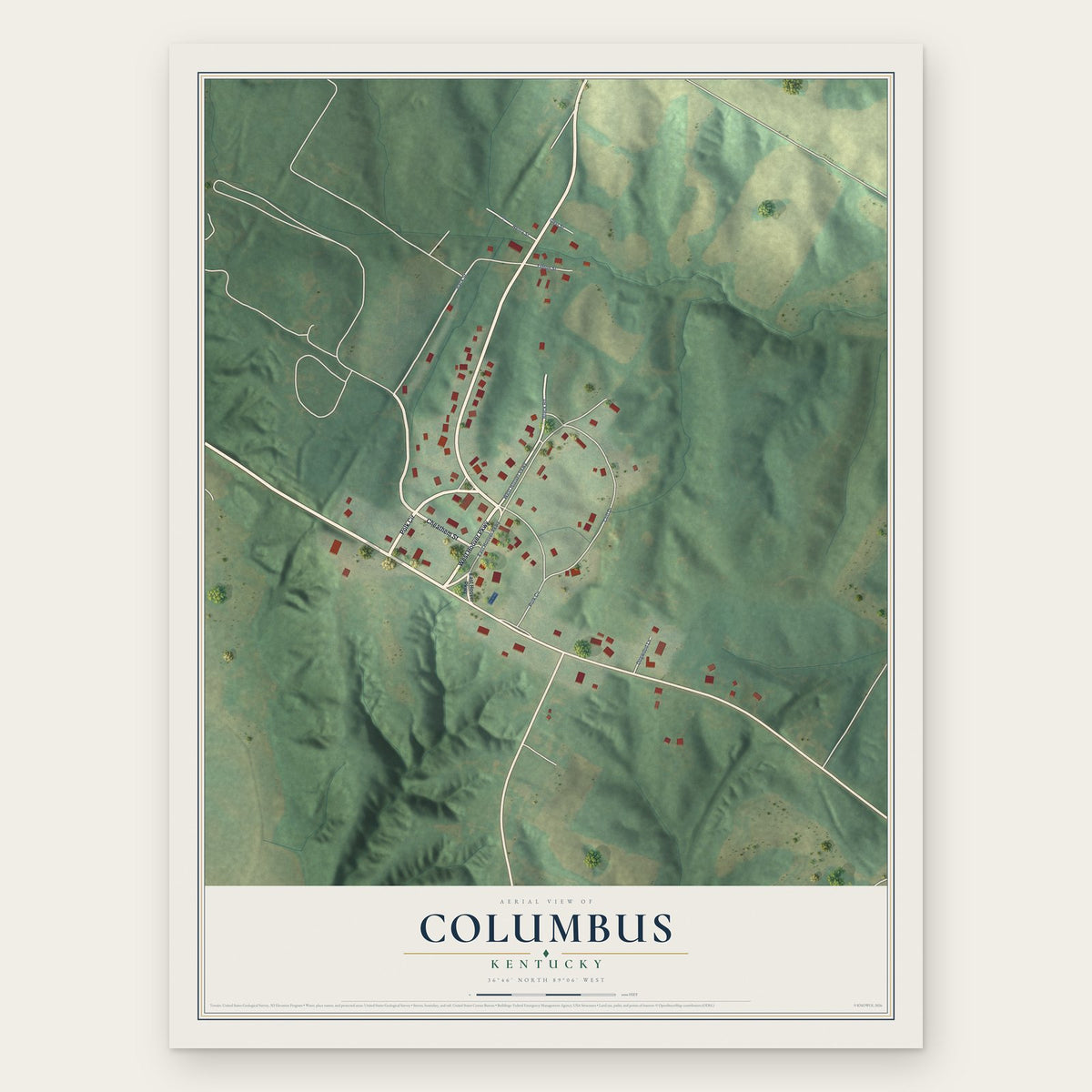 Columbus, Kentucky map print, the full design