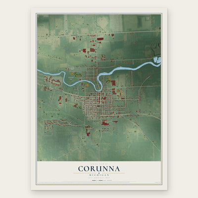Corunna, Michigan map print, the full design