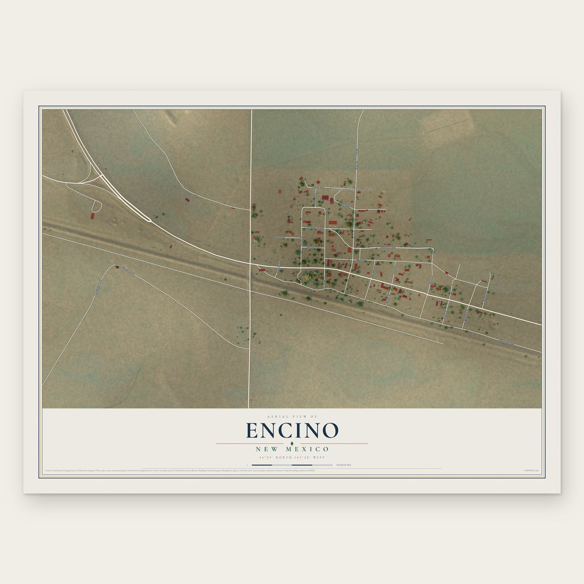 Encino, New Mexico map print, the full design